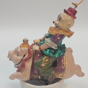 Vintage RARE Collectable Katherine's Collection Clown Riding Pig Luxury Ornament